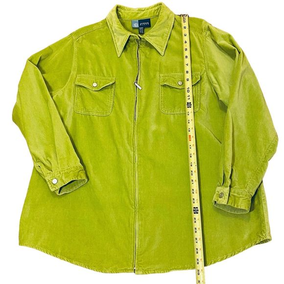 Avenue Blues Vibrant Green Velvet Full Zip Casual Cotton Jacket Women’s Sz 18/20 - Picture 8 of 8